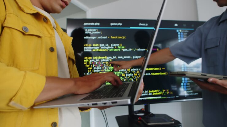 Unrecognizable Developers Fixing Programming Code