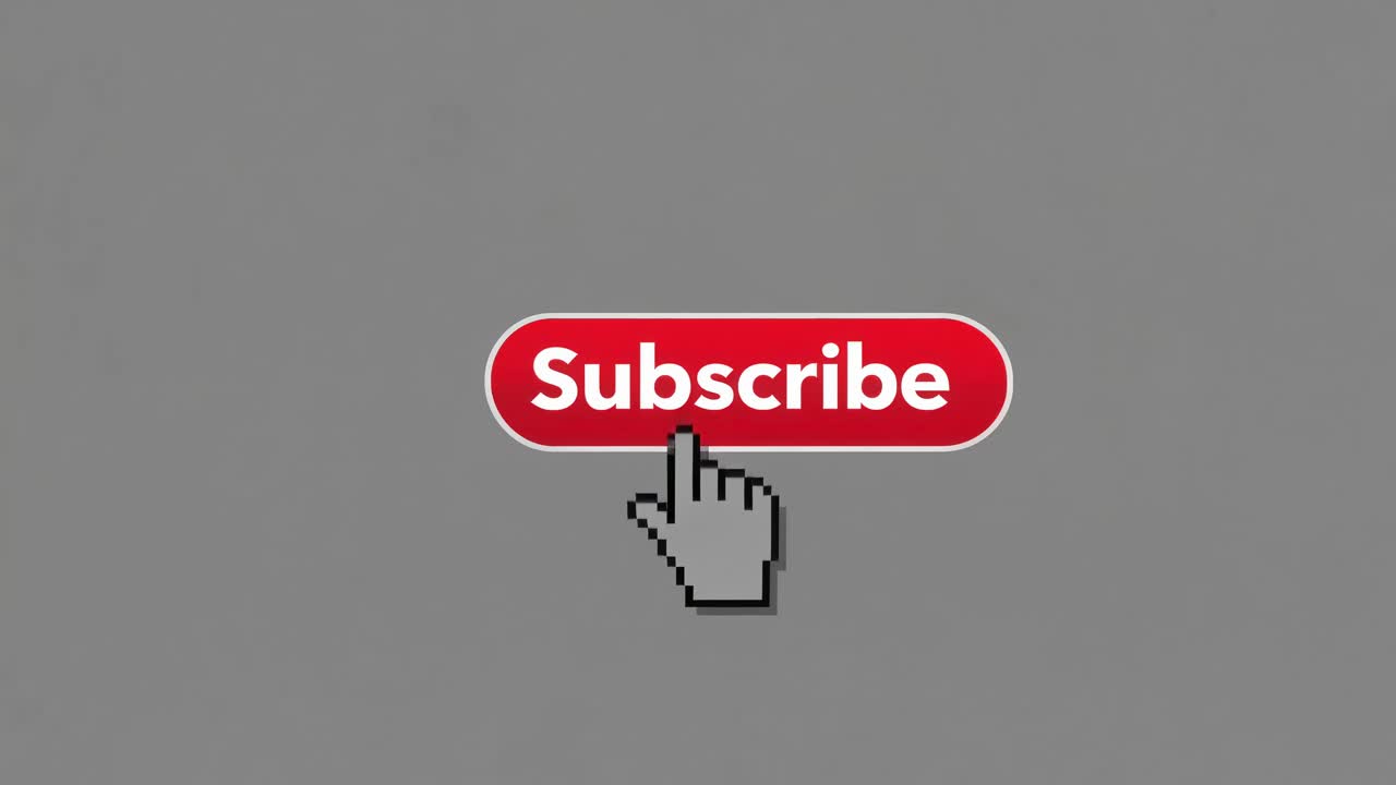 Minimalist video concept with a 3D subscribe button and pixelated hand cursor