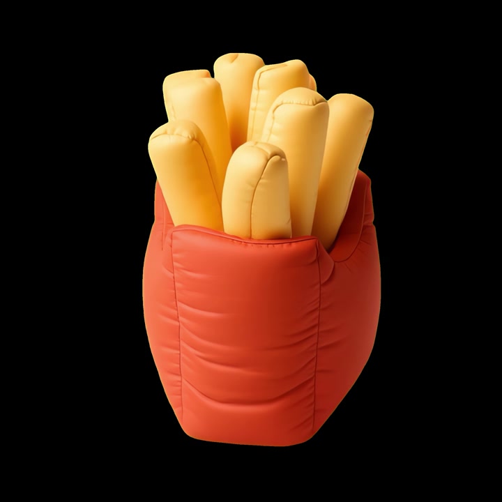 3D Render of Puffy Inflatable French Fries in Red Container