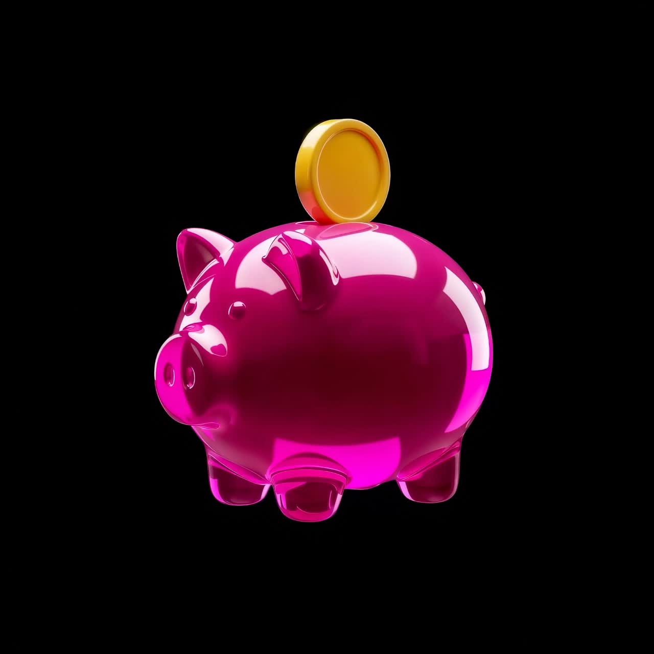 Pink Piggy Bank with Gold Coin for Savings