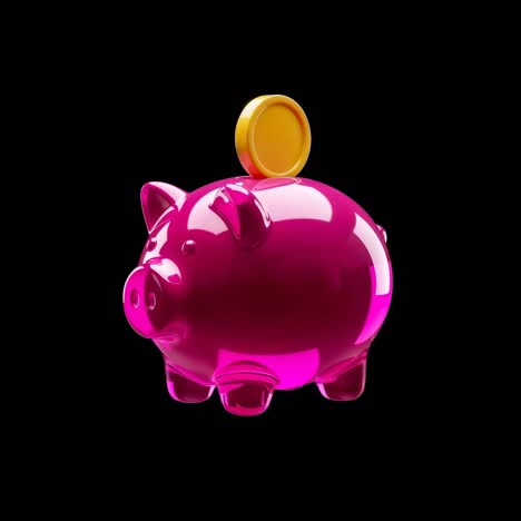 pink piggy bank with gold coin for savings