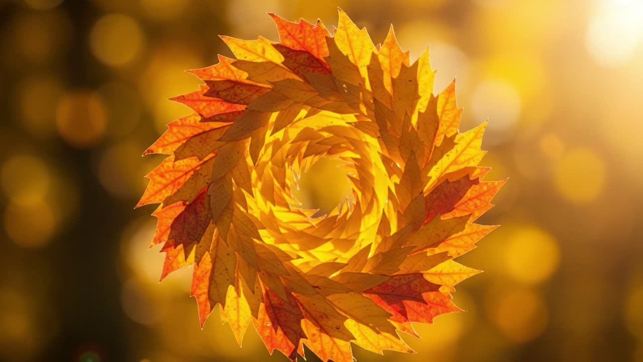 A Vibrant Spiral of Autumn Leaves Capturing the Essence of Fall with Golden Hues and a Magical Bokeh Background, Celebrating Nature's Seasonal Transformation