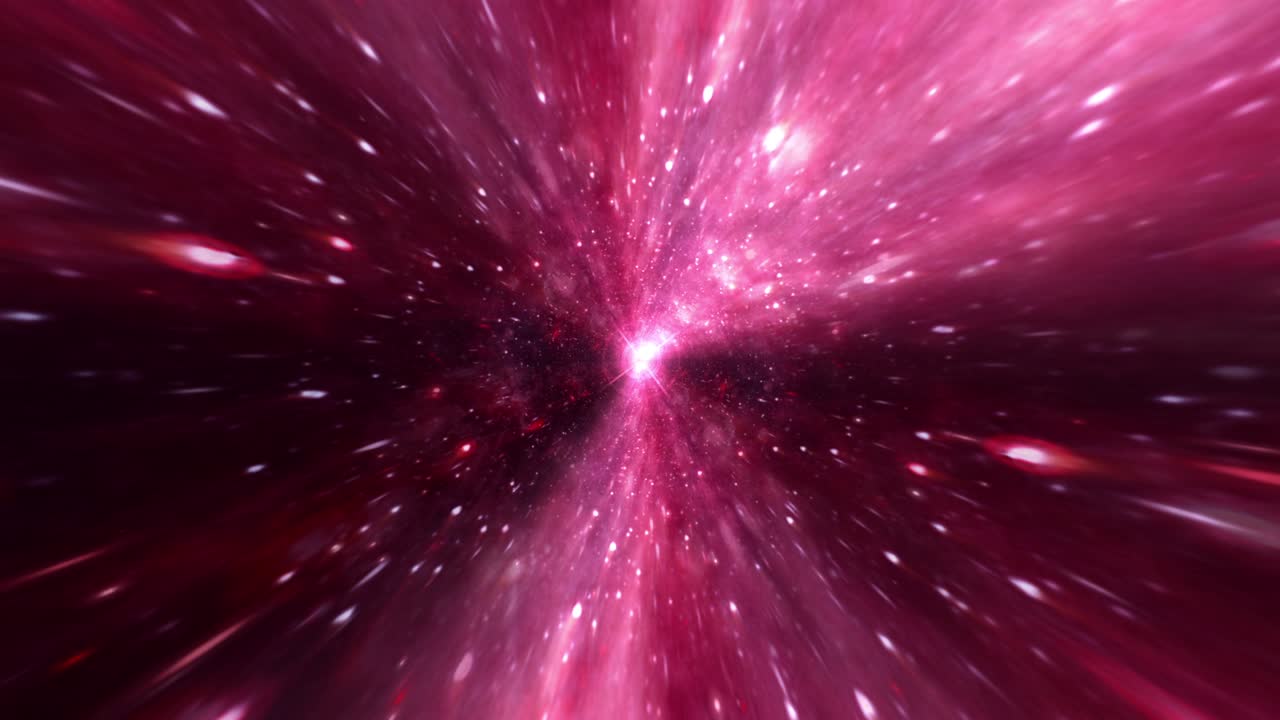 Seamless loop red pink hyperspace light speed space flight through space time wormhole tunnel. Abstract bright red pink flowing energy vortex. 4K 3D Loop Sci-Fi interstellar space travel background