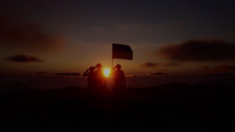 silhouette of a soldier with the ukraine flag stands against the background of a sunset or sunrise. concept of national holidays. commemoration day