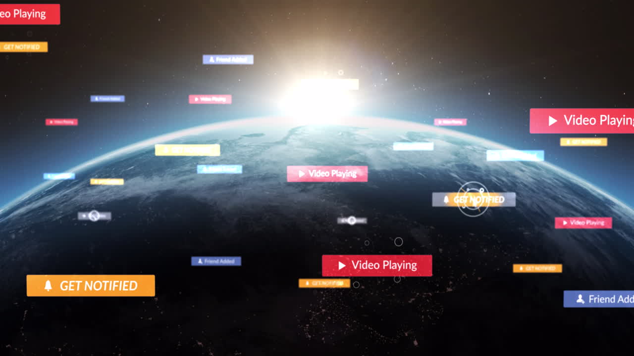 소셜 미디어 아이콘과 세계에 대한 증가하는 수를 가진 여러 연설 거품