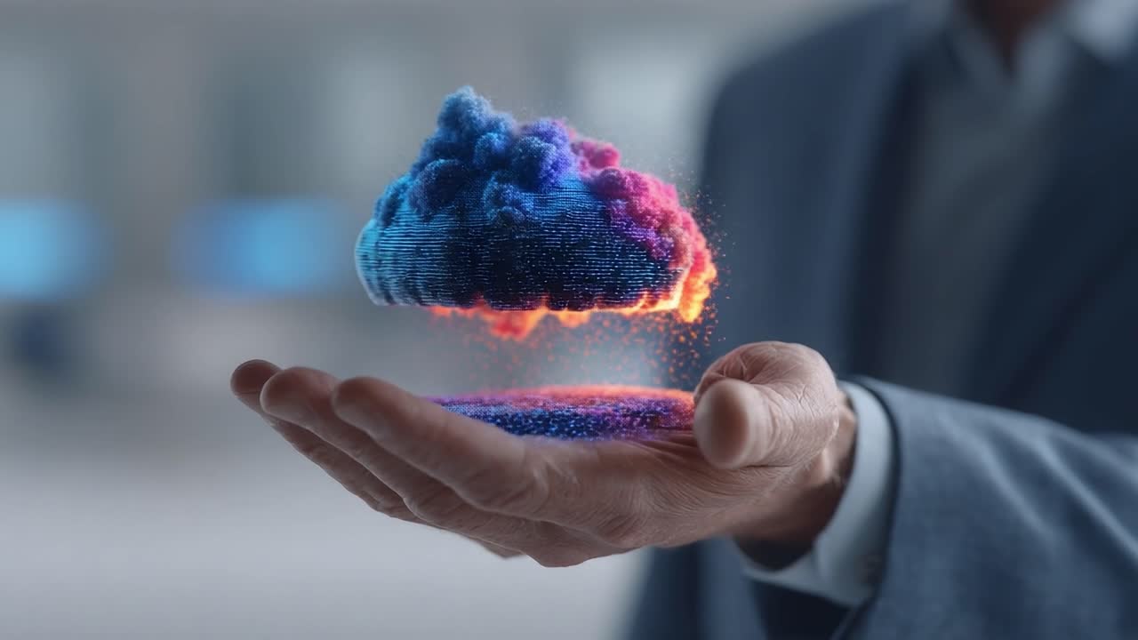 A Captivating Visual of a Colorful Cloud Forming Above a Hand, Symbolizing Creativity and Imagination in a Modern Digital Space