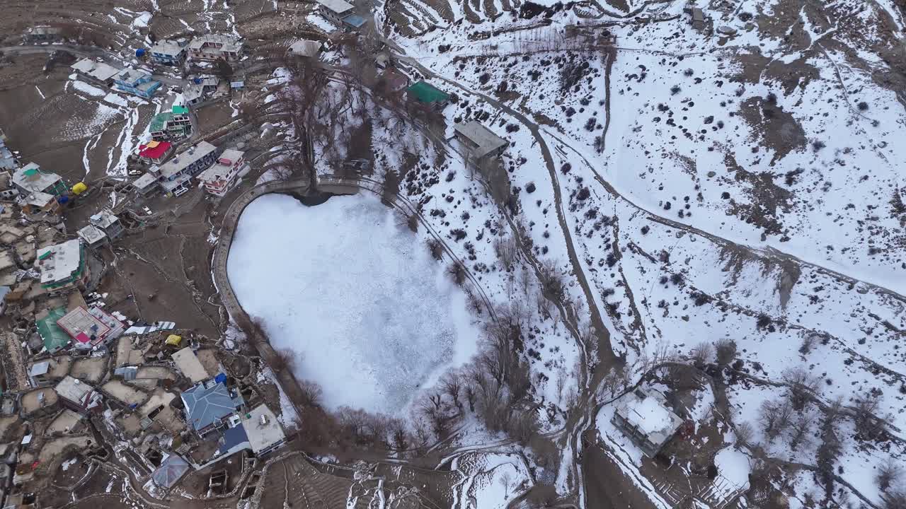 Frozen Lake in a Mountain Village