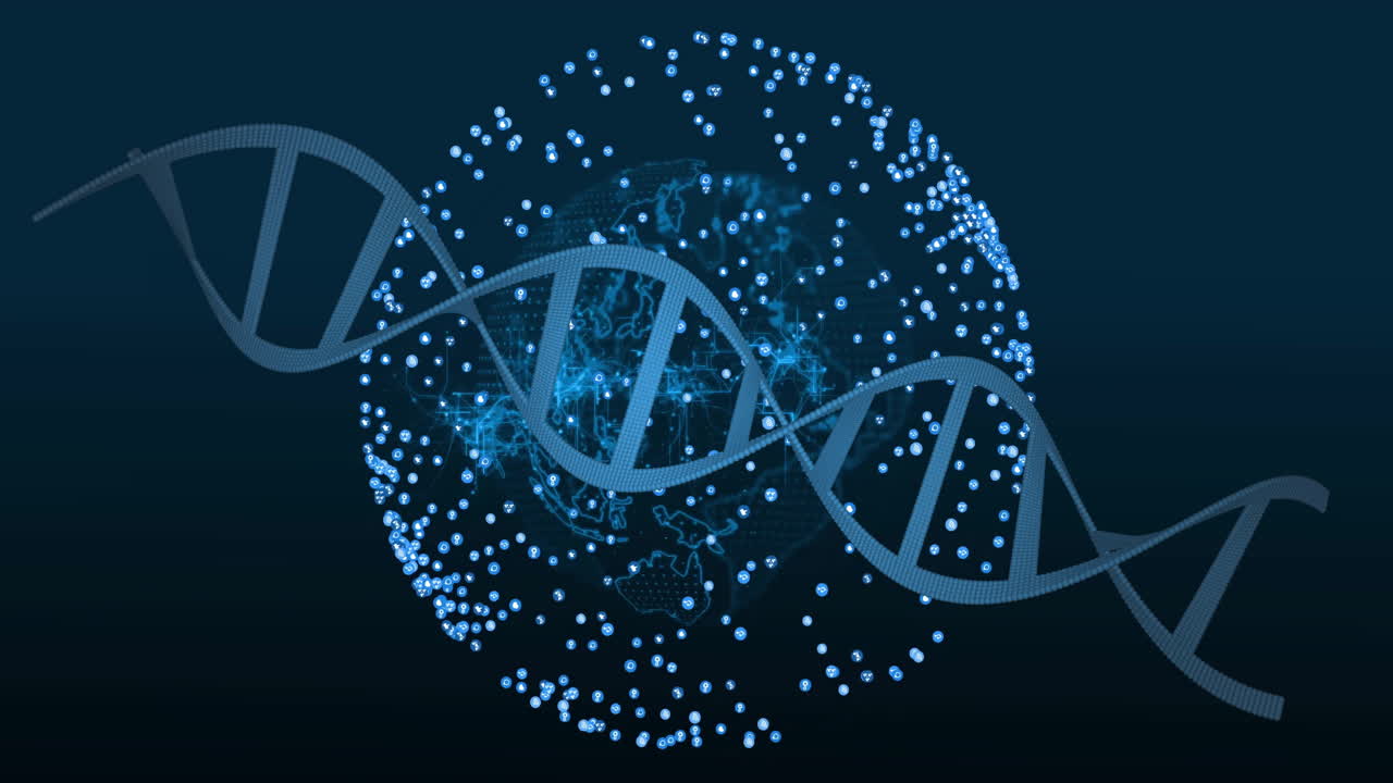 animación de manchas y cadenas de adn en todo el mundo