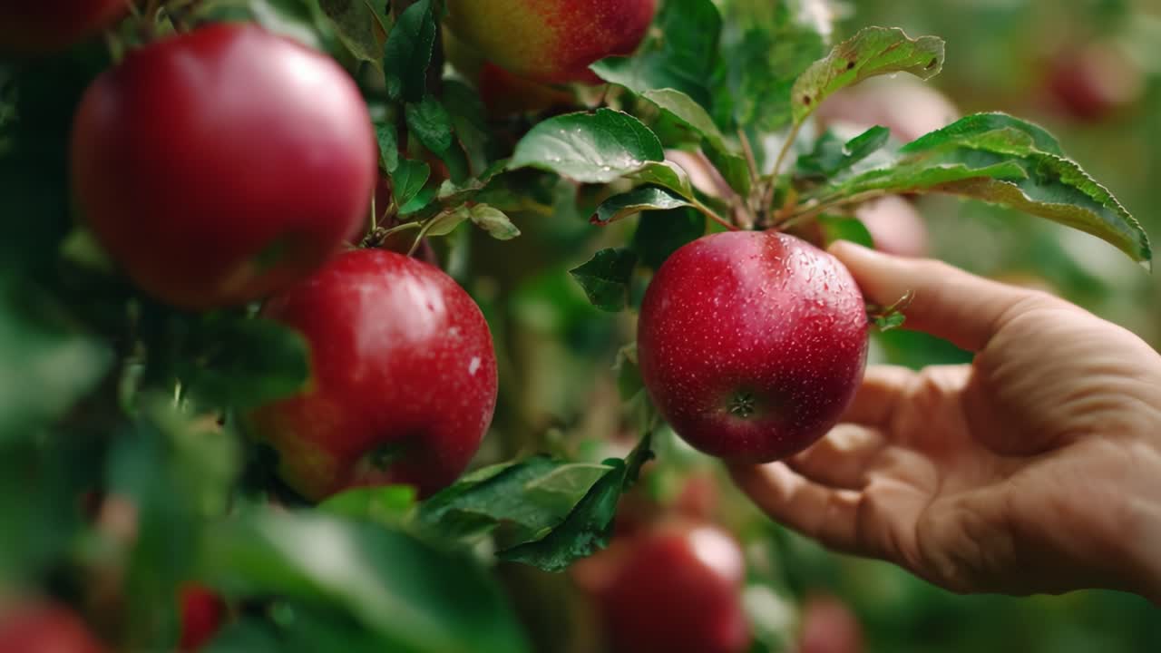 A Close-Up View of Vibrant Red Apples on a Lush Tree, Showcasing the Juiciness and Freshness During Harvest Season, Perfect for Picking and Enjoying