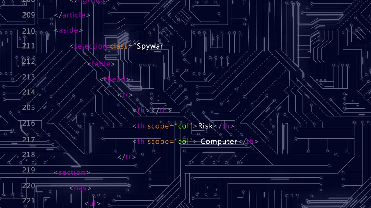 Animation of data processing on blue background