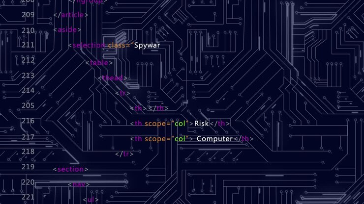 Animation of data processing on blue background