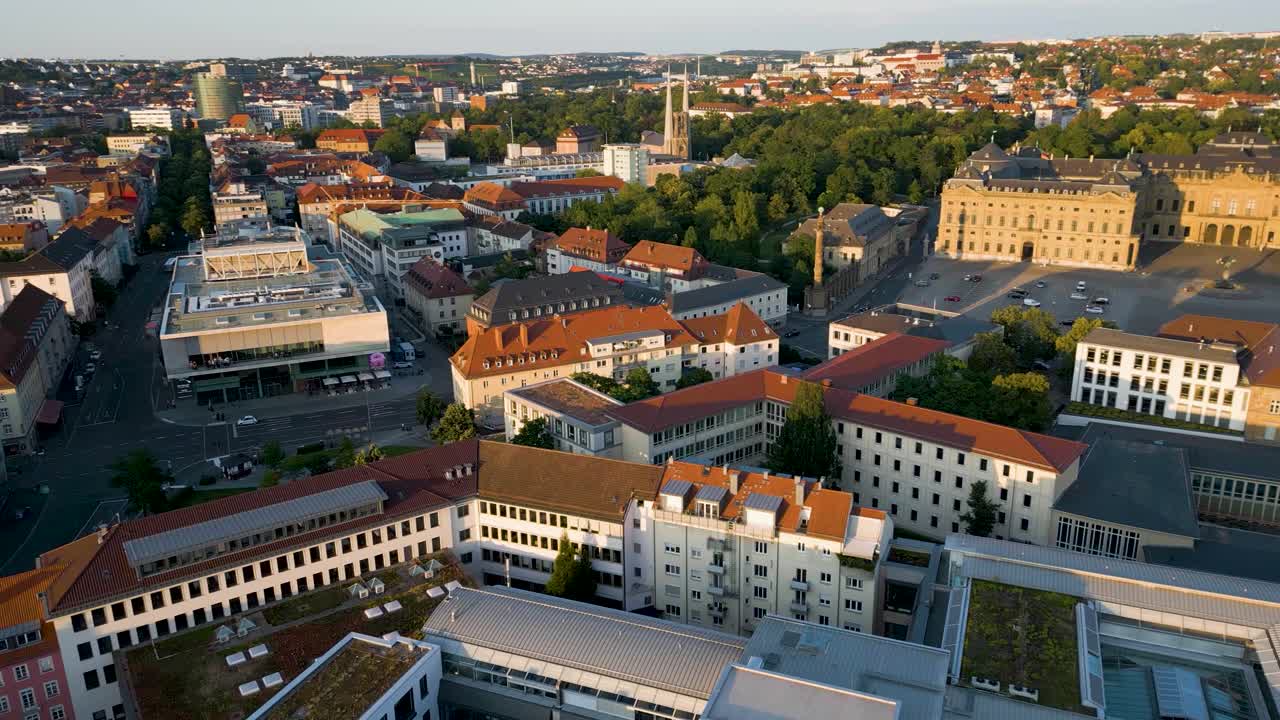 4K Aerial Drone Video of the Iconic St. John's Church near the Palatial Residenzplatz in Downotwn Würzburg, Germany