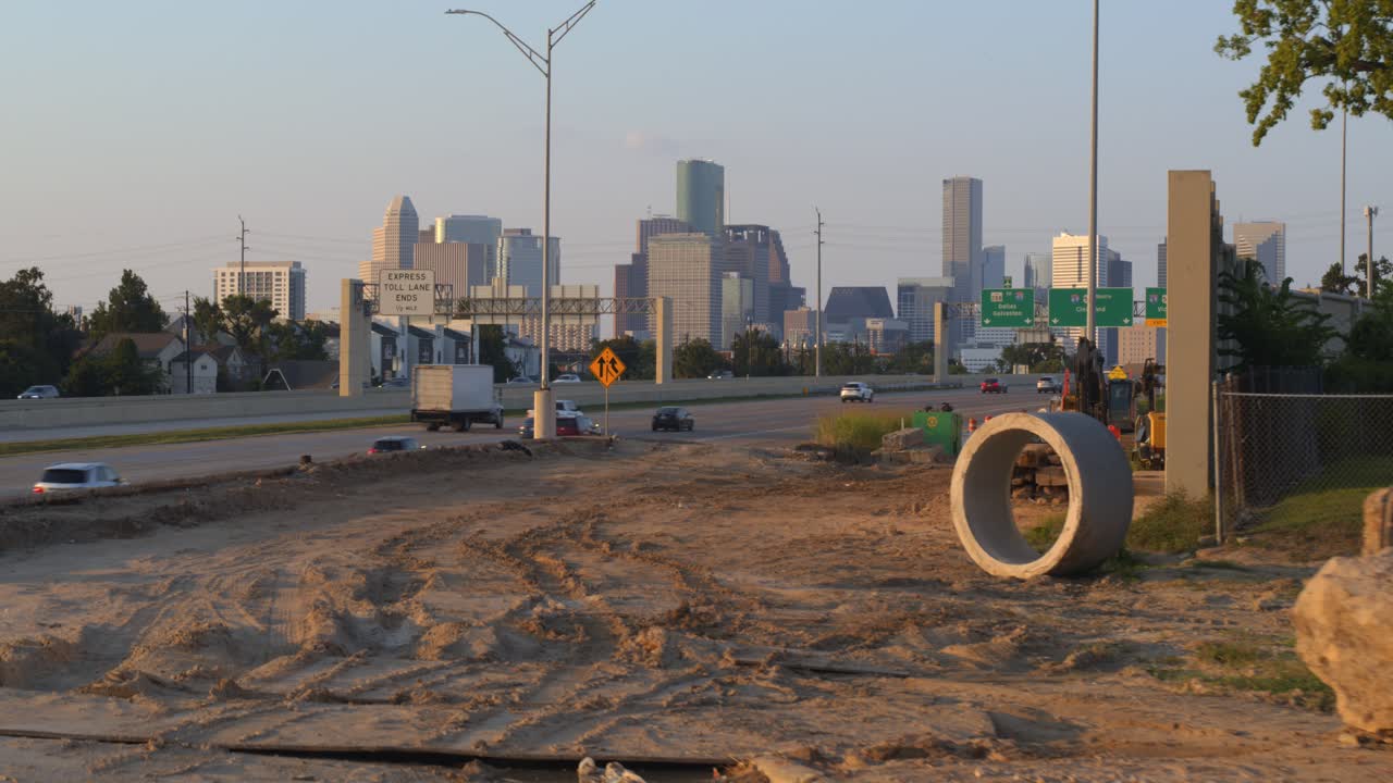 South Freeway 288 Traffic Flow with Houston Skyline