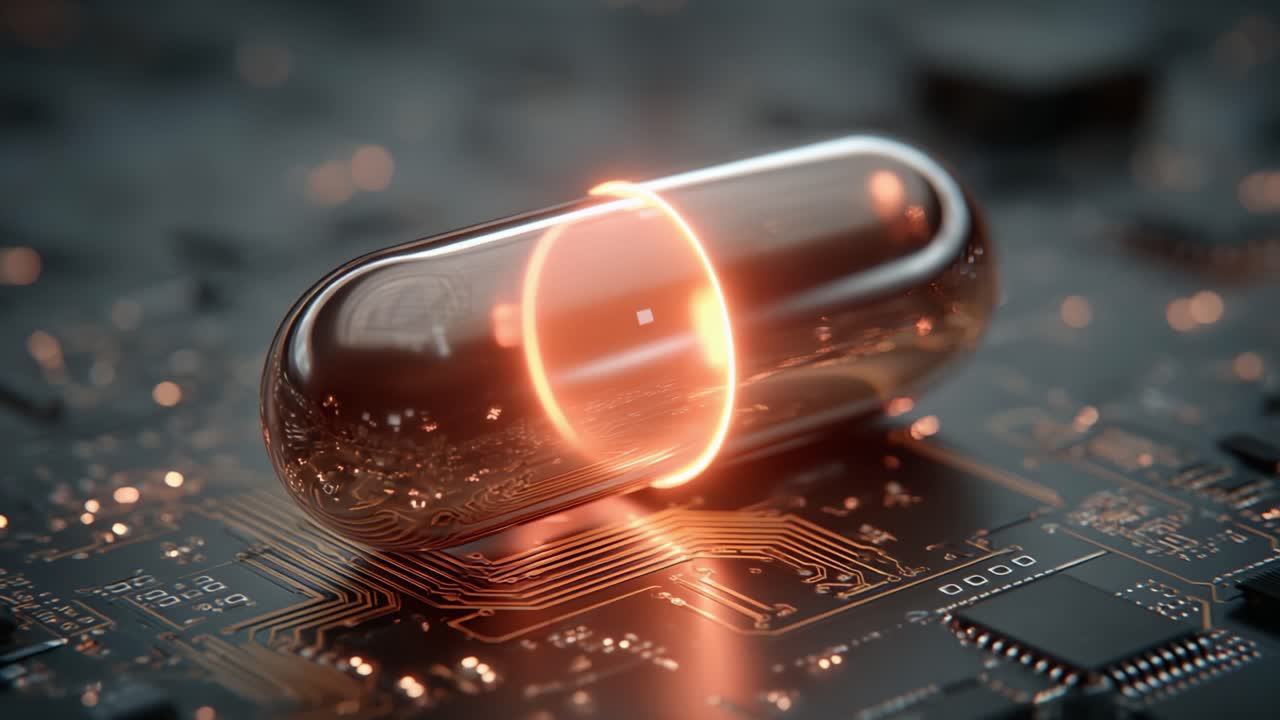 Futuristic Capsule on Circuit Board: Exploring the Intersection of Technology and Innovation through a Captivating Visual Representation