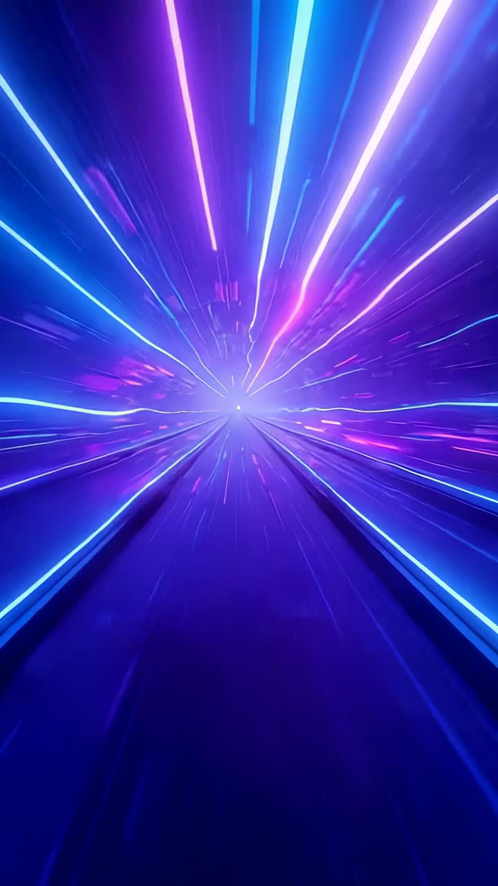 Vertical video: Initiating neon tunnel corridor propelling streaks toward viewer showing space trip