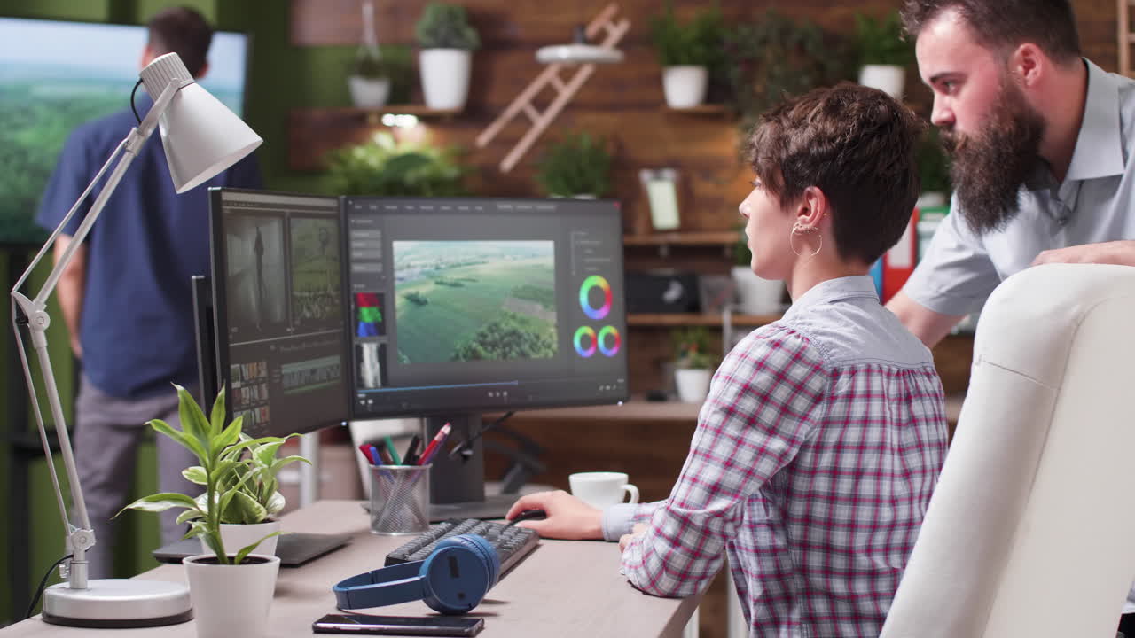 Video Editor Working on Color Correction in Post-Production
