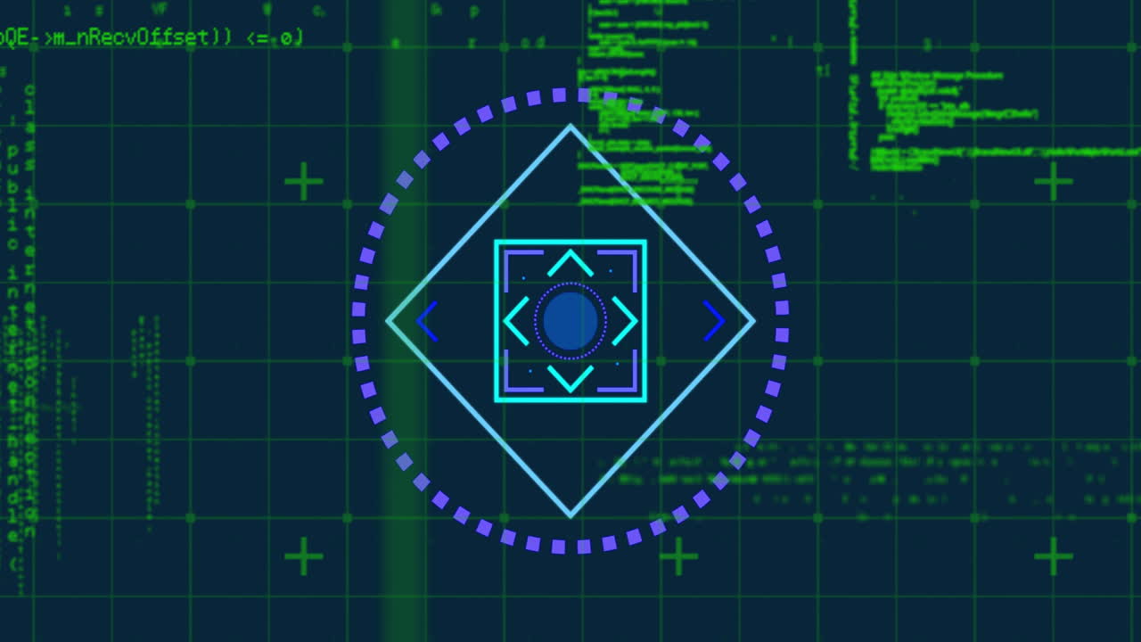 Animation of geometric shapes and patterns forming abstract design on dark background