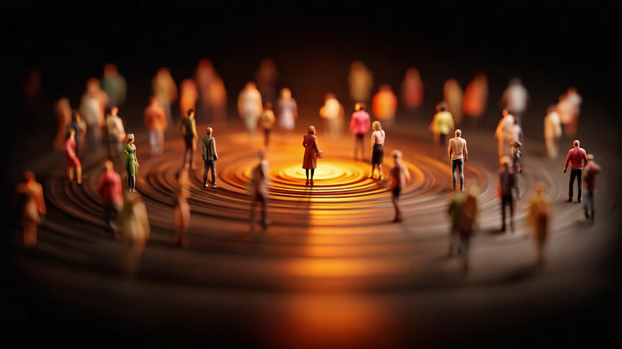 A Majestic Gathering: An Engaging Scene Featuring a Diverse Group of Figurines in a Circular Pattern Surrounded by Light and Shadows, Evoking a Sense of Connection and Community