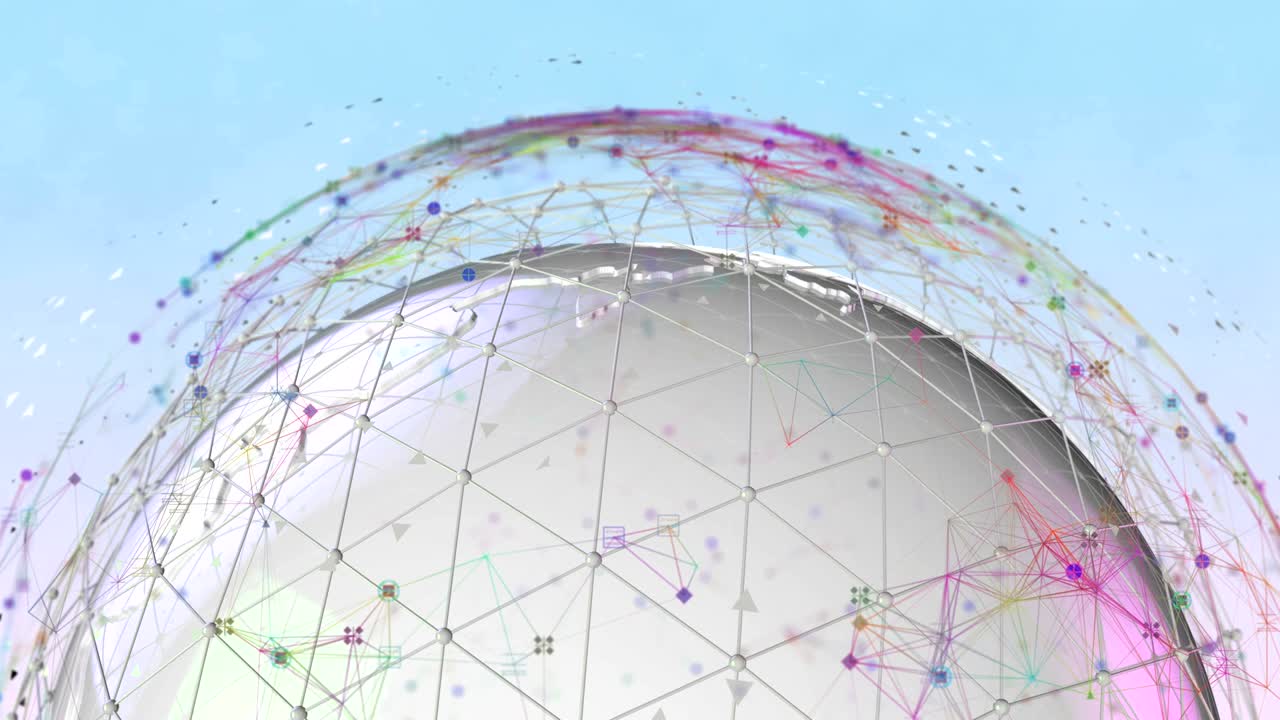 animación 3d sin costuras globo terrestre blanco girando con la red global.