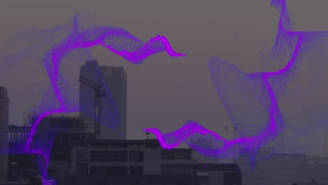 animación de la ola púrpura sobre el paisaje urbano