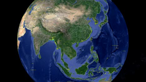 taiwán con bandera. tierra 3d en el espacio - zoom en el exterior de taiwán