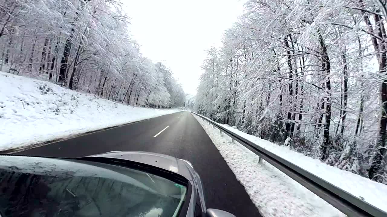 Car is driving through winter forest, 360 degree, VR360, 360VR, 360Video, Little planet effect