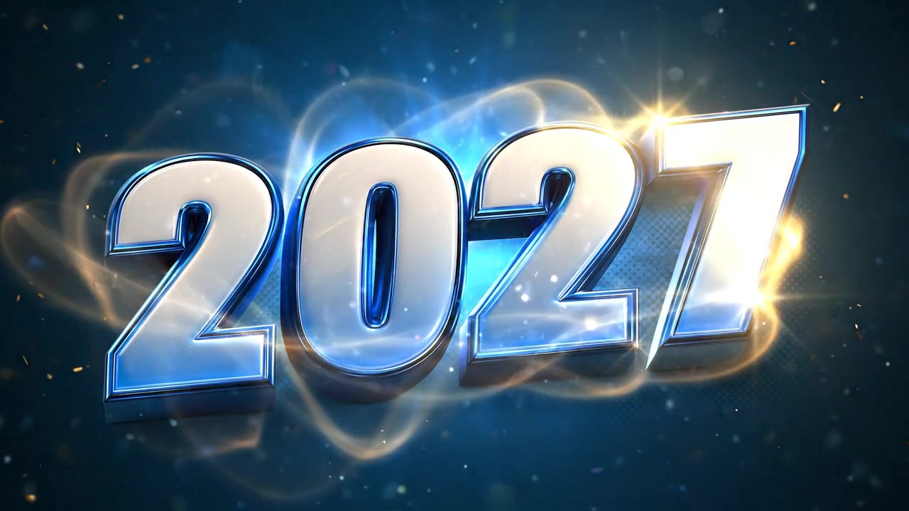 Animated 2027 New Year Text with Glowing Light Effects