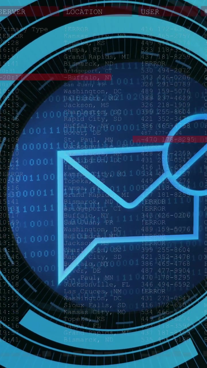 Vertical video: Dot column growing then zooming into HUD mail showing as red scans marking errors