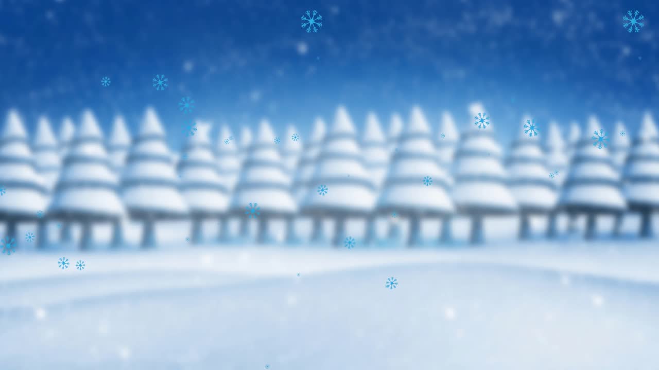 겨울 풍경 위에 내리는 눈의 애니메이션