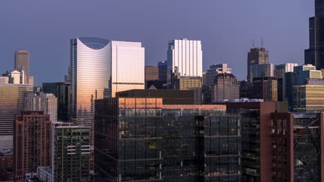 chicago west loop at blue hour - aerial view