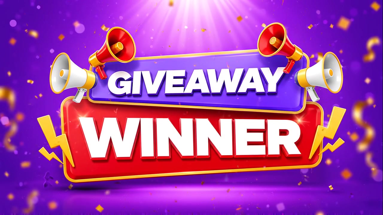 Grafica Annuncio Vincitore Giveaway con Coriandoli e Megafoni