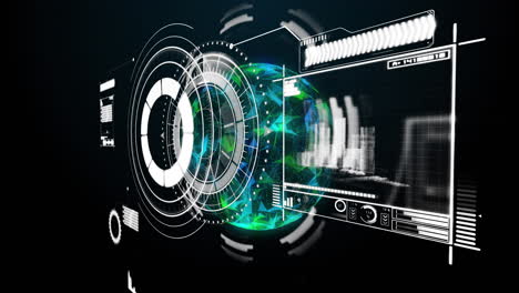 digital interface with data processing over spinning globe.