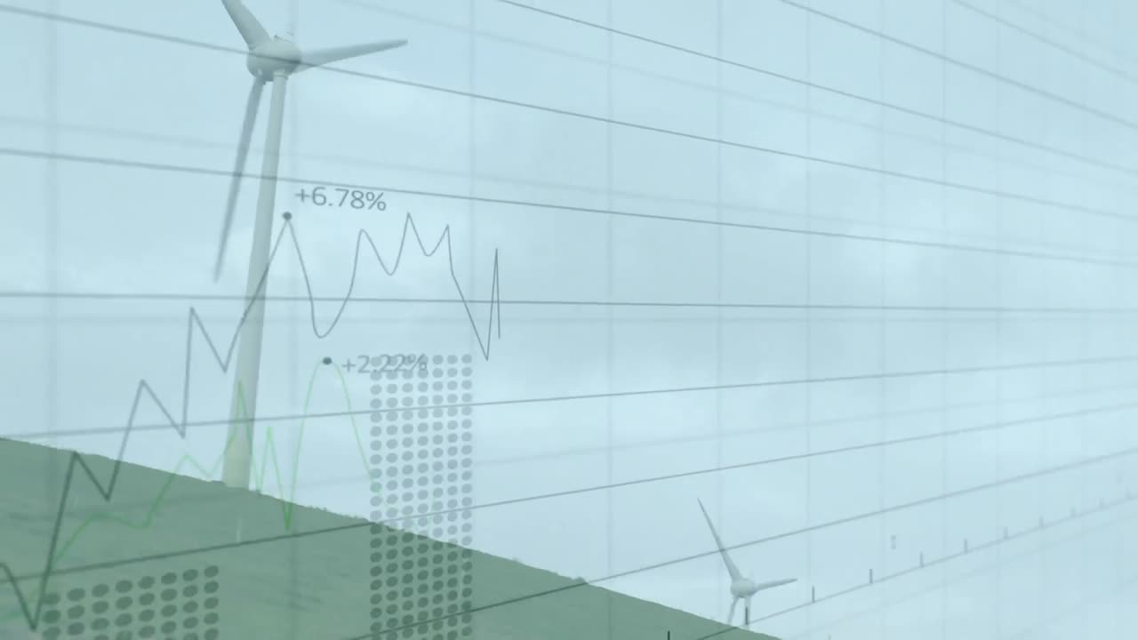 풍력 터빈을 통해 금융 데이터 처리의 애니메이션