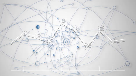 network connections and data points animation over white background with blue lines