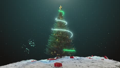 single christmas tree fireworks background