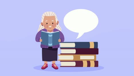 oude vrouw die boeken leest animatie