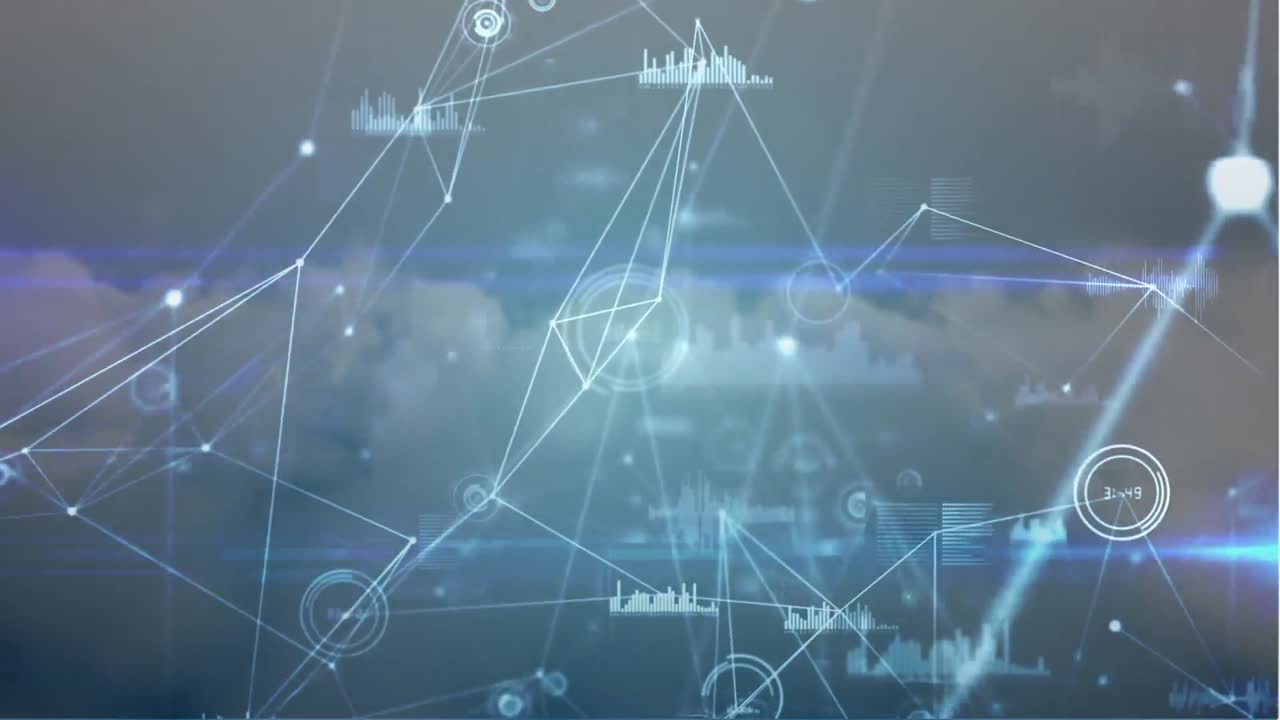 데이터 처리 및 하늘을 통한 연결 네트워크의 애니메이션