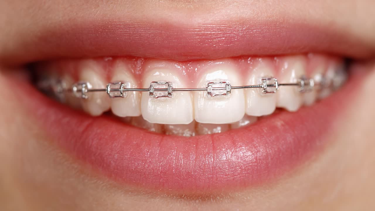 Capturing the Transformation: A Close-Up Journey of a Smile Journey with Braces over Time, Highlighting the Subtle Changes in Alignment and Appearance