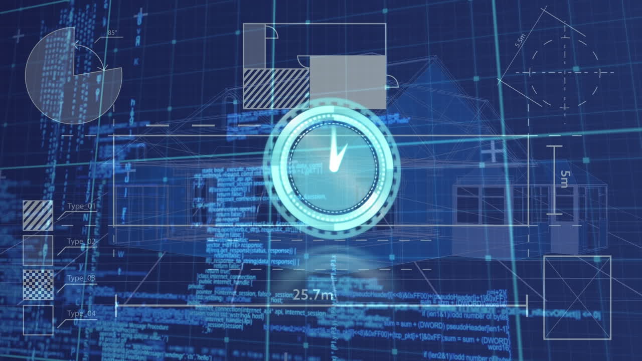 animación del reloj que se mueve sobre diversos datos y proyecto de casa