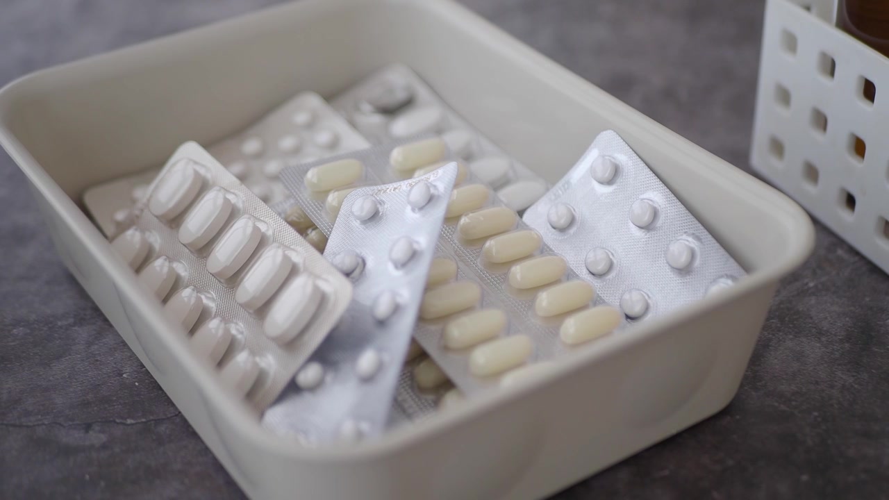 Assorted Medication Blister Packs in a Plastic Tray