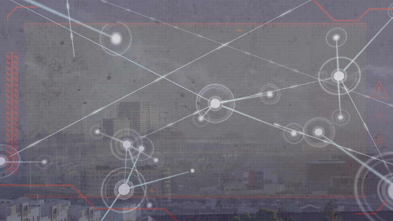 animación de la red de conexiones sobre el paisaje urbano