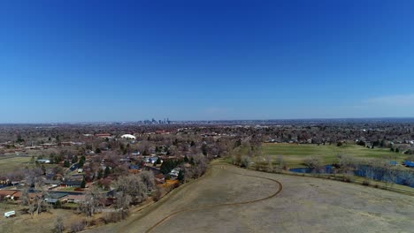 a rising pan over a denver suburb