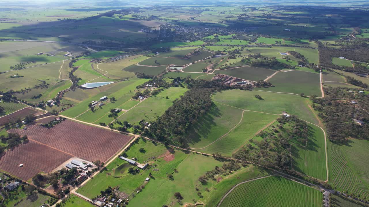 Landscape Of Lush Green Fields And Plantations In Barossa Valley, South Australia - Aerial Shot