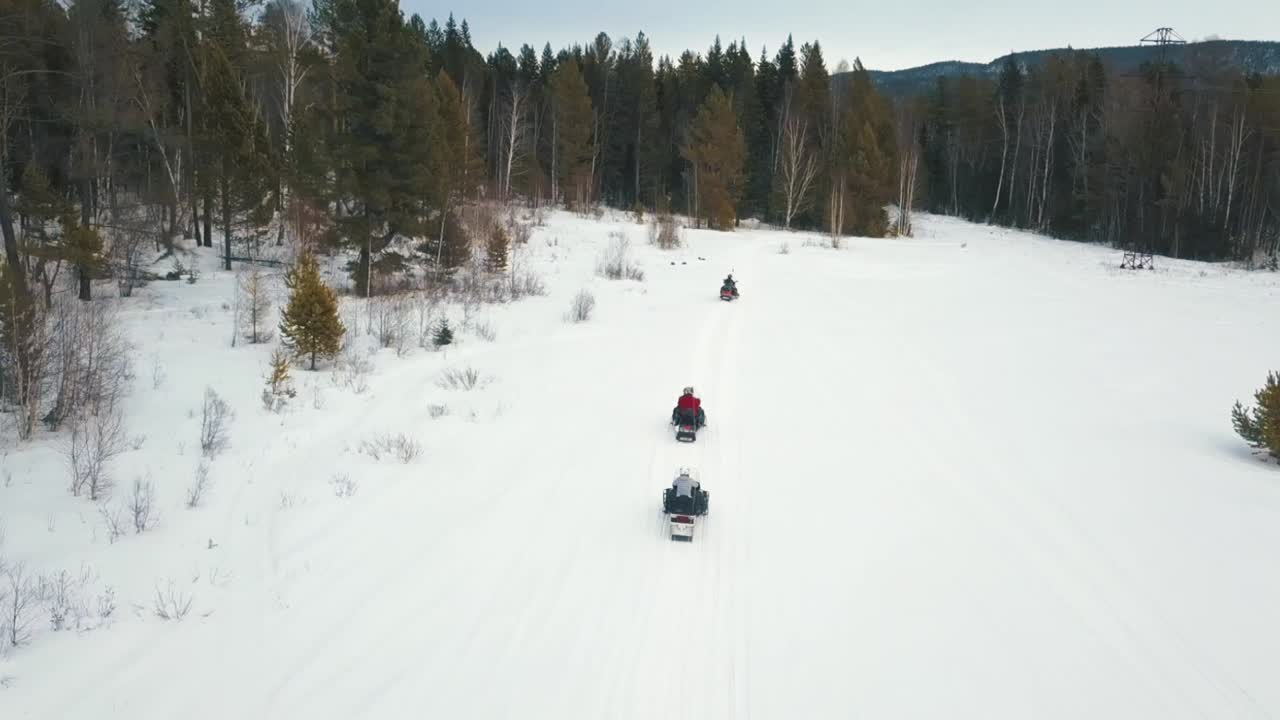 Motoslitta in una foresta invernale