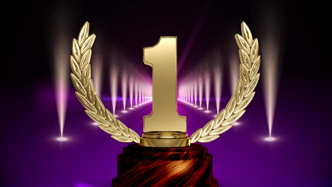 animación del trofeo de premio al primer lugar en la ceremonia de entrega de premios de los ganadores iluminados