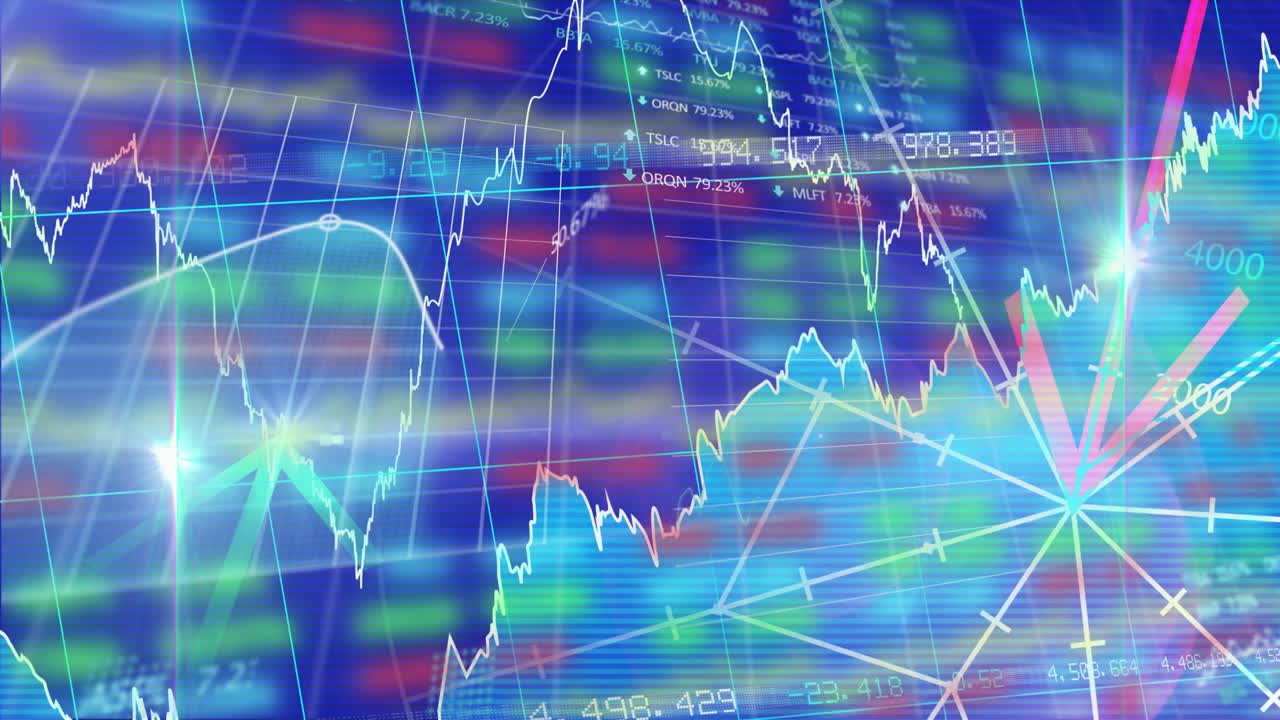 파란색 배경에 연결 네트워크와 데이터 처리의 애니메이션