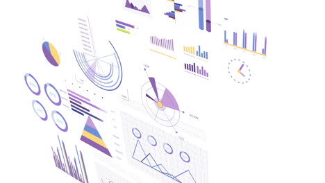 animación de estadísticas y procesamiento de datos financieros sobre fondo blanco