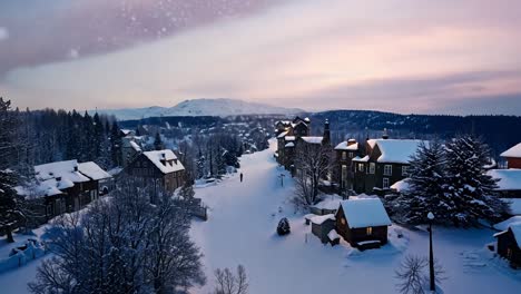 ein schneebedecktes dorf in den bergen im winter