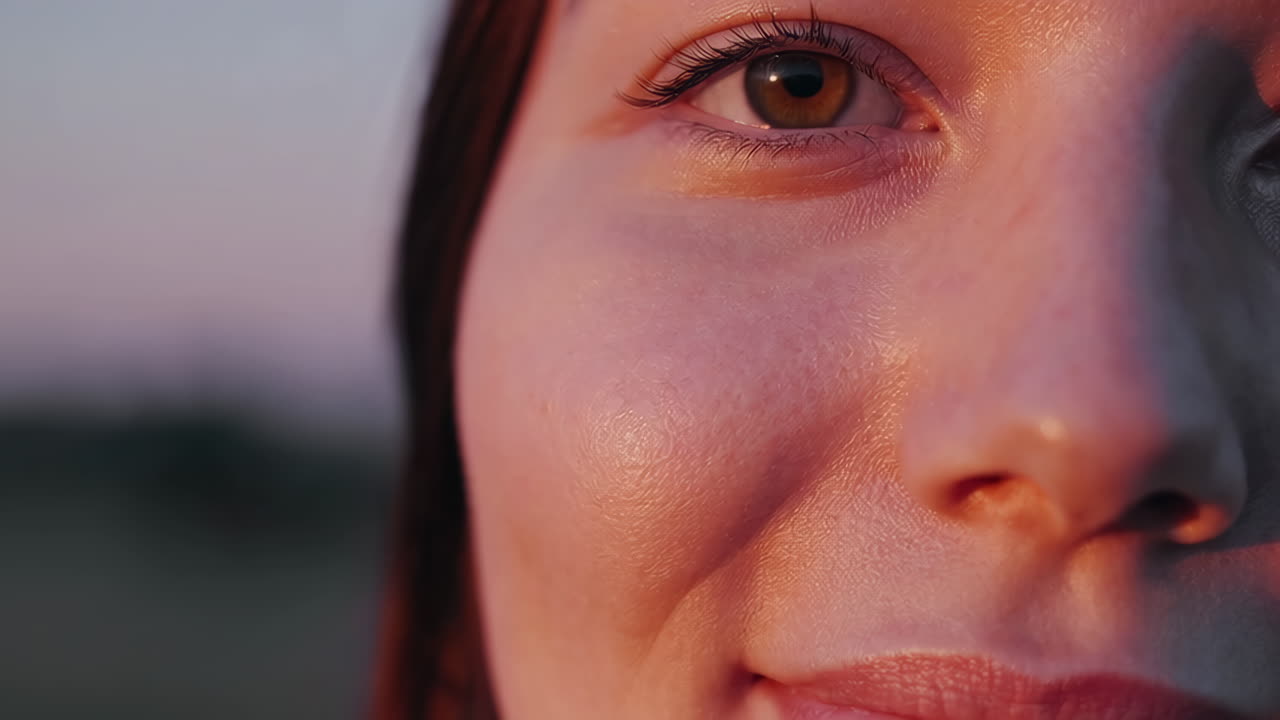 Close-up of a Woman's Face at Sunset