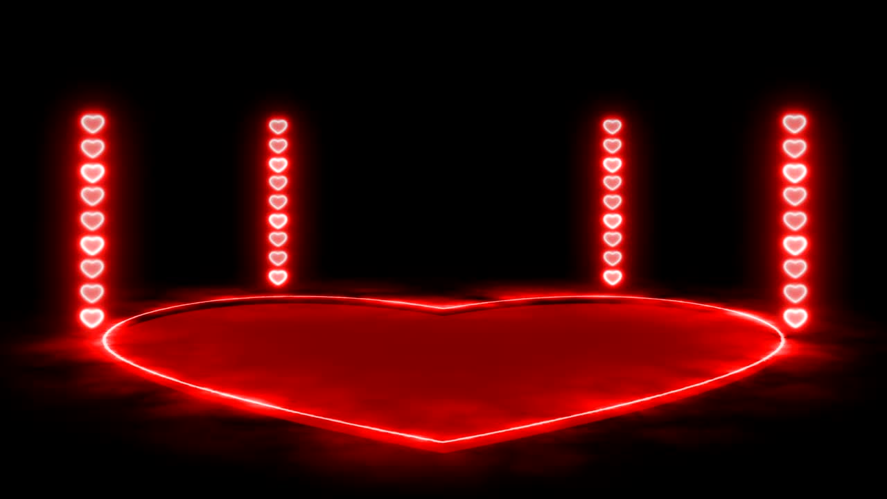 은 심장 모양의 네온 조명과 무대 애니메이션